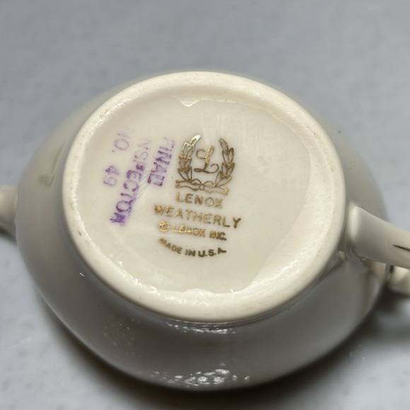 Vtg Lenox Weatherly Creamer/Sugar Scalloped Edge Ivory Bone China Platinum Trim - Picture 4 of 8